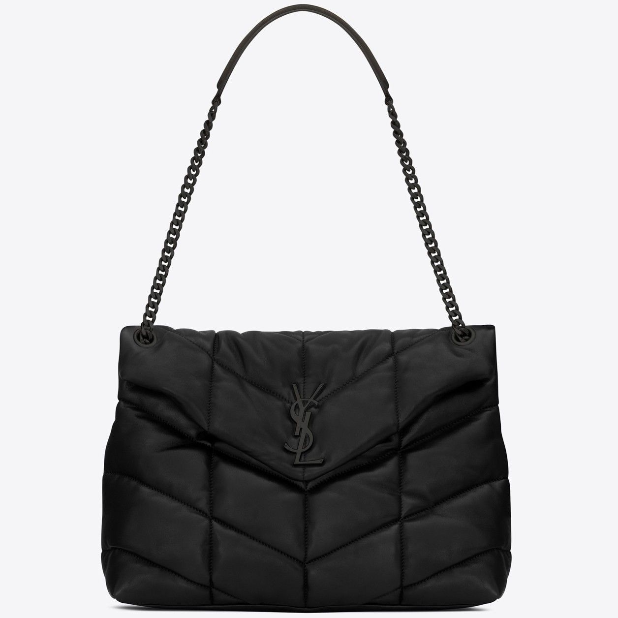 Saint Laurent Puffer Medium Chain All Black Bag In Lambskin