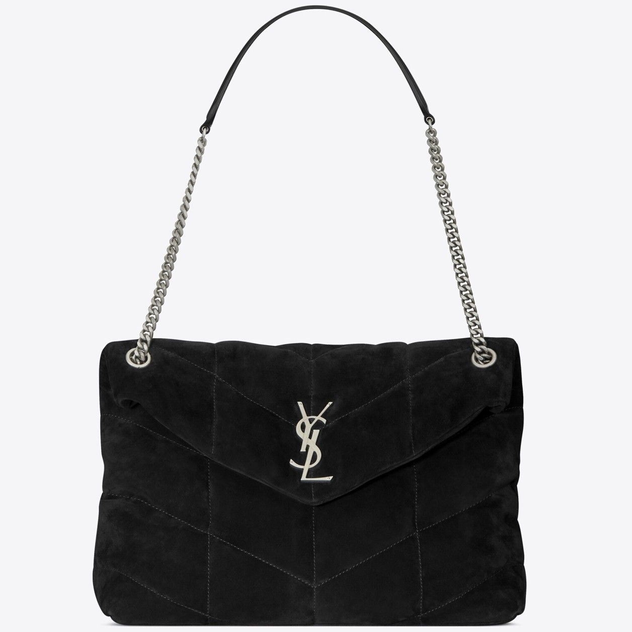 Saint Laurent Puffer Medium Chain Bag In Black Suede Calfskin