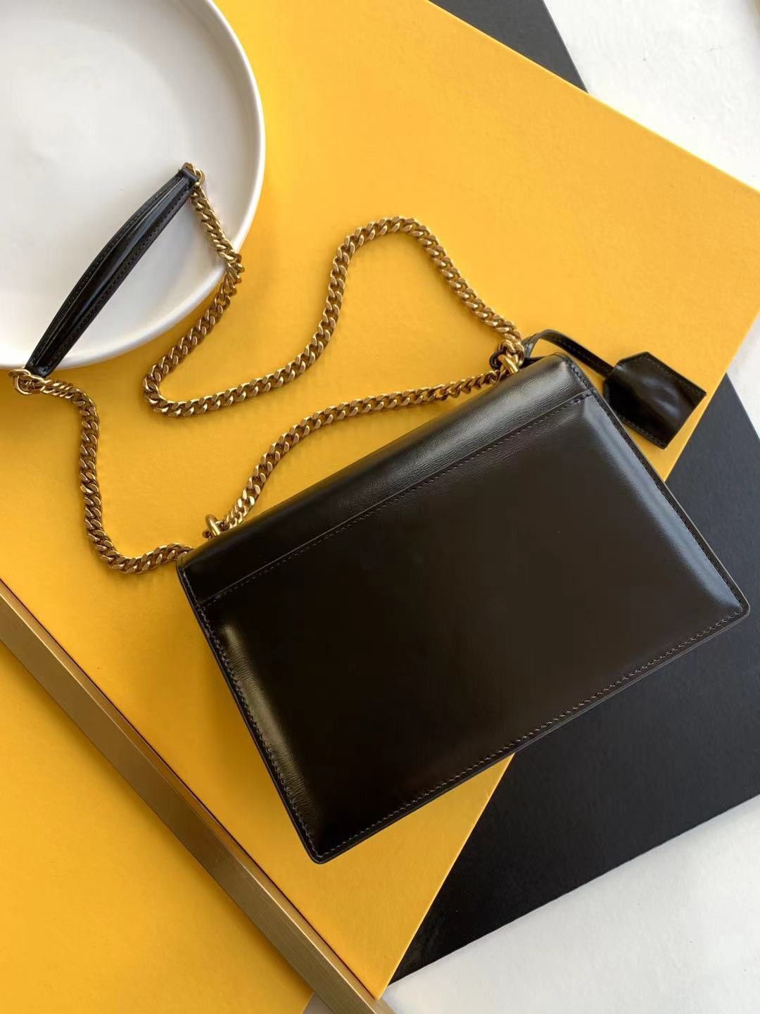 Saint Laurent Sunset Medium Chain Bag In Black Calfskin