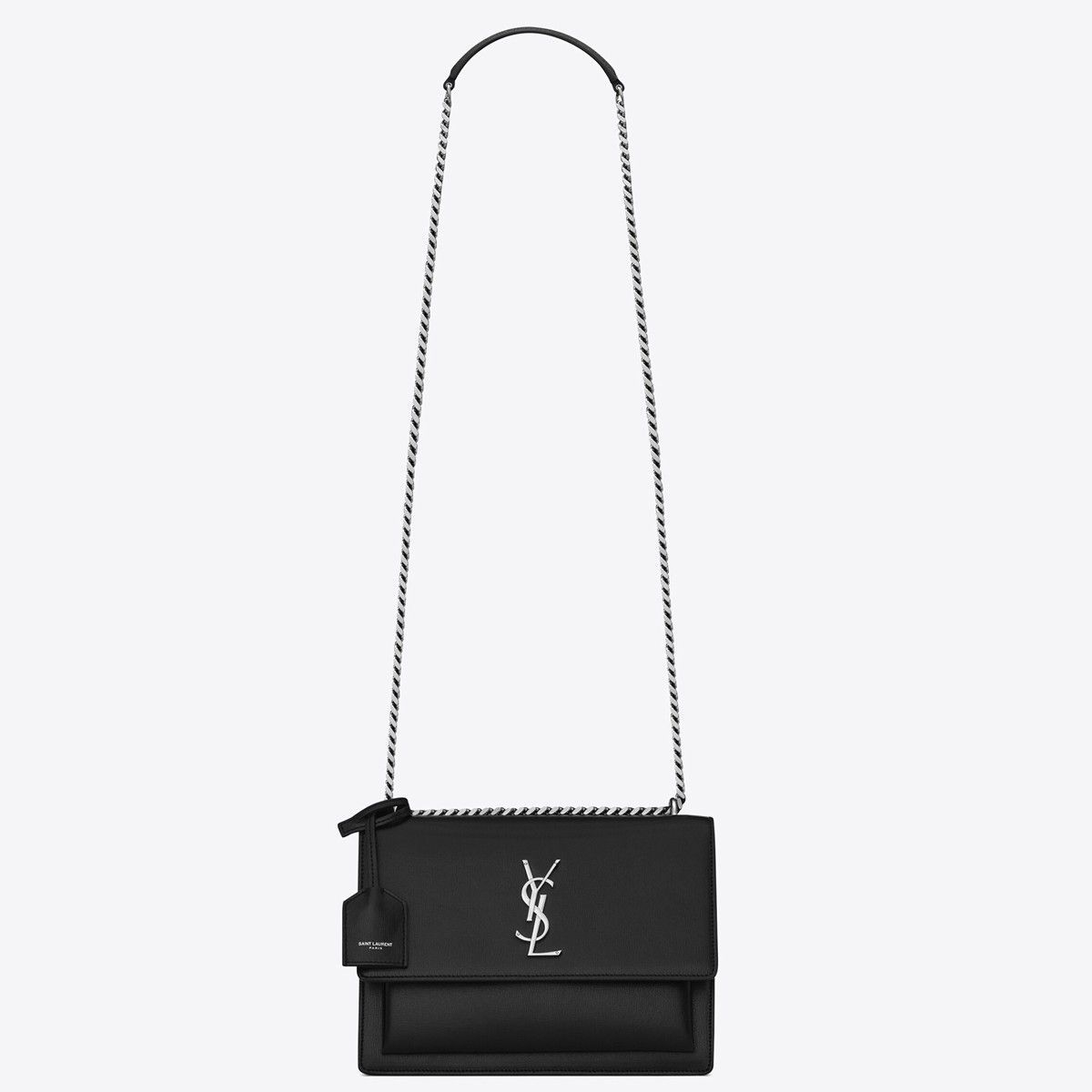 Saint Laurent Sunset Medium Chain Bag In Noir Calfskin