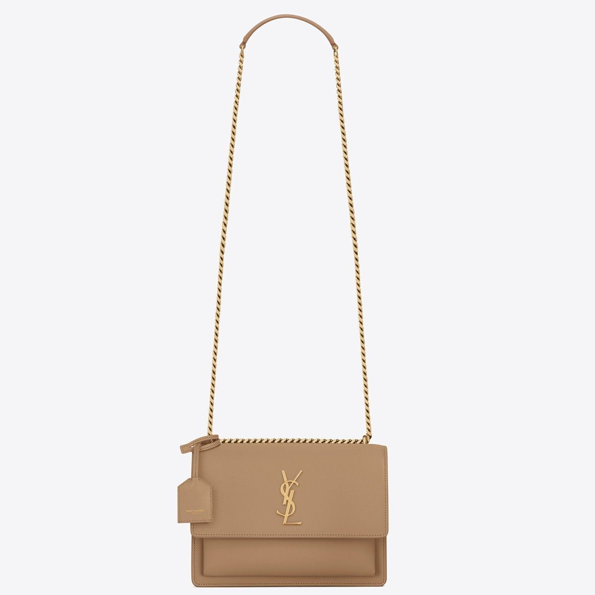 Saint Laurent Sunset Medium Chain Bag In Taupe Calfskin