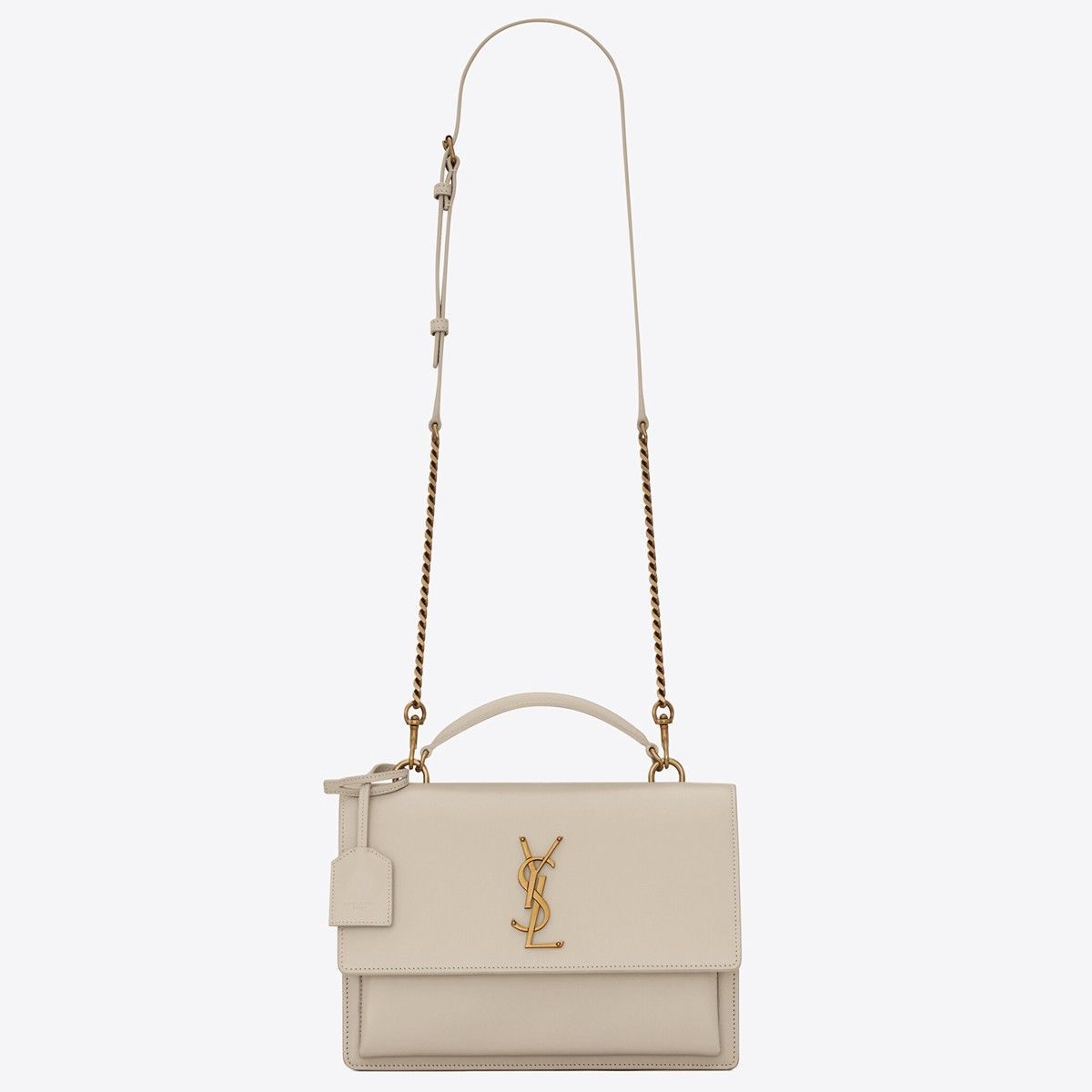 Saint Laurent Sunset Medium Top Handle Bag In White Calfskin