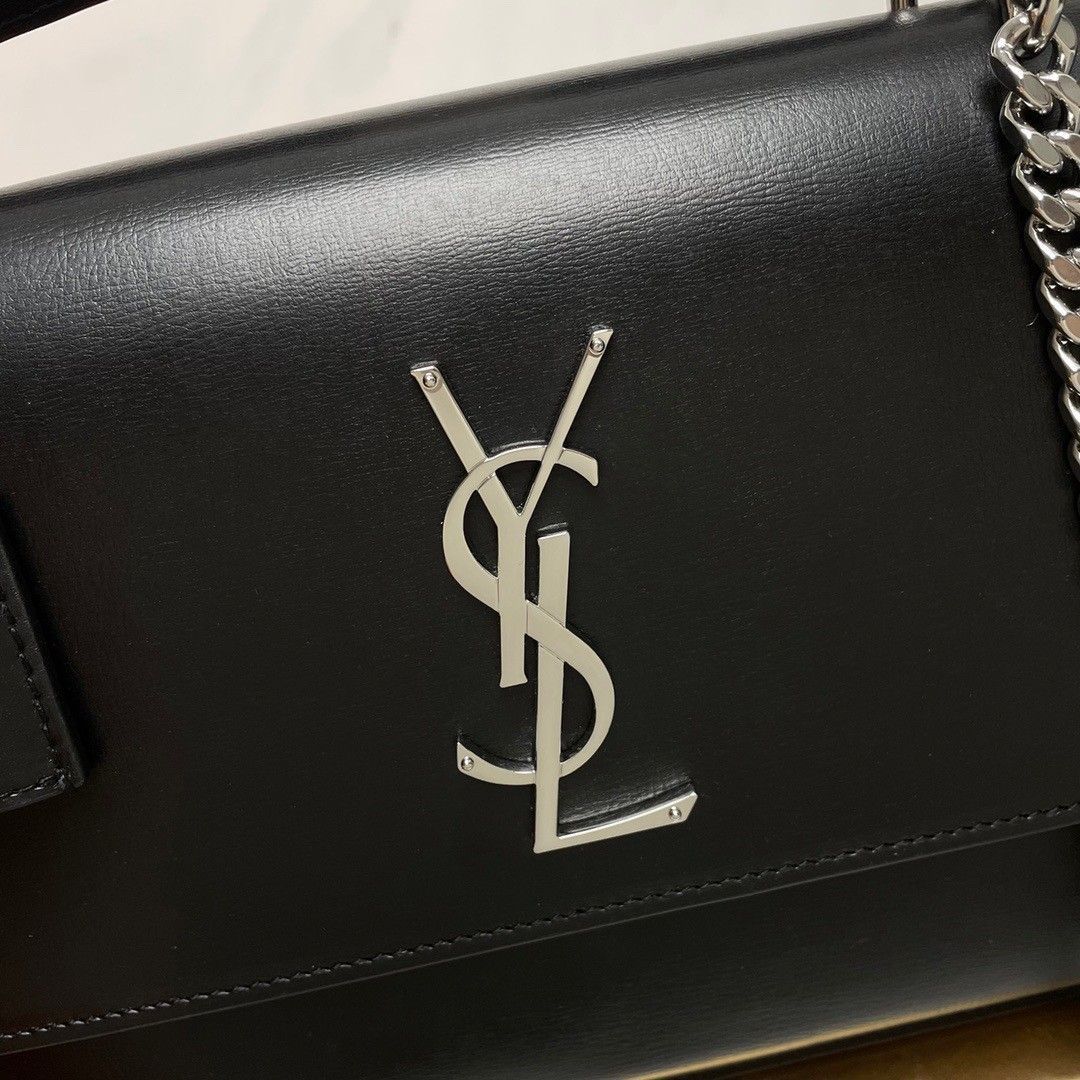 Saint Laurent Sunset Medium Top Handle Bag In Noir Calfskin