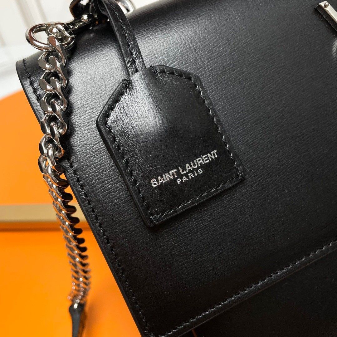 Saint Laurent Sunset Medium Top Handle Bag In Noir Calfskin