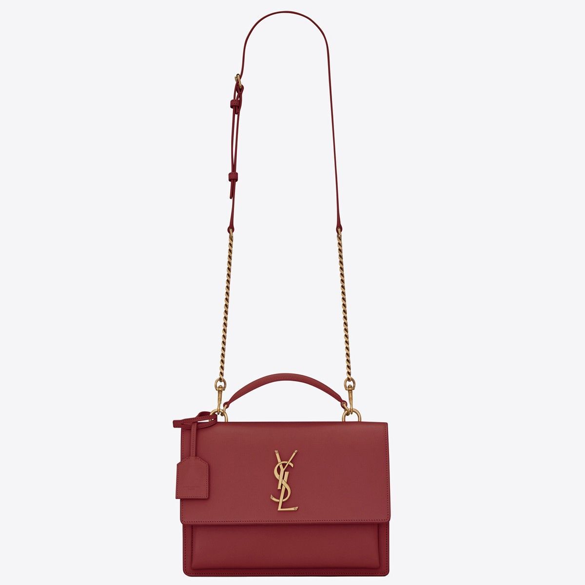 Saint Laurent Sunset Medium Top Handle Bag In Red Calfskin