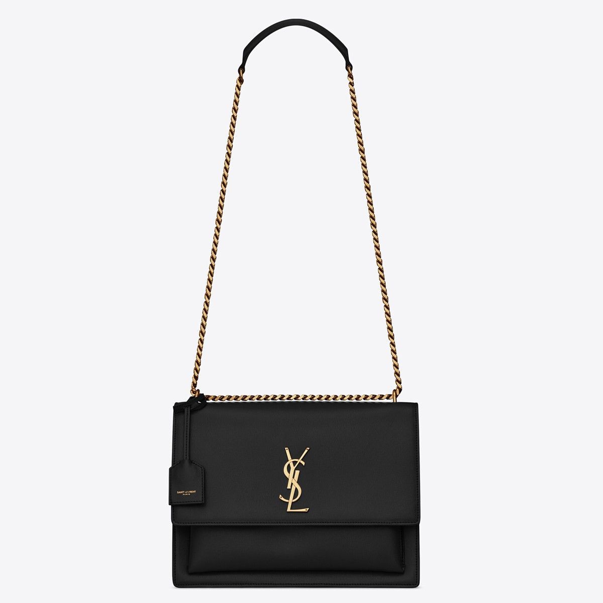 Saint Laurent Sunset Large Chain Bag In Black Calfskin