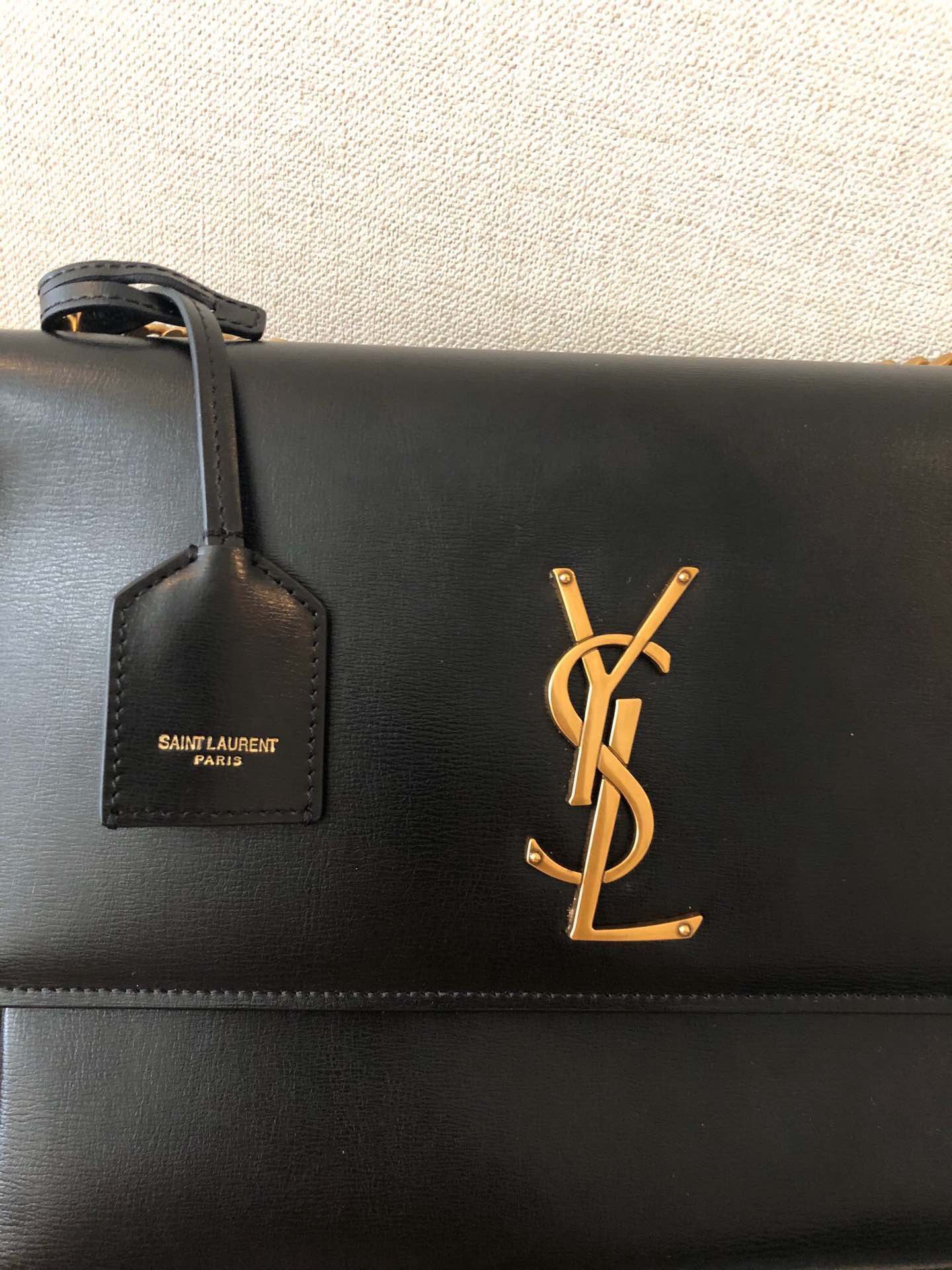 Saint Laurent Sunset Large Chain Bag In Black Calfskin