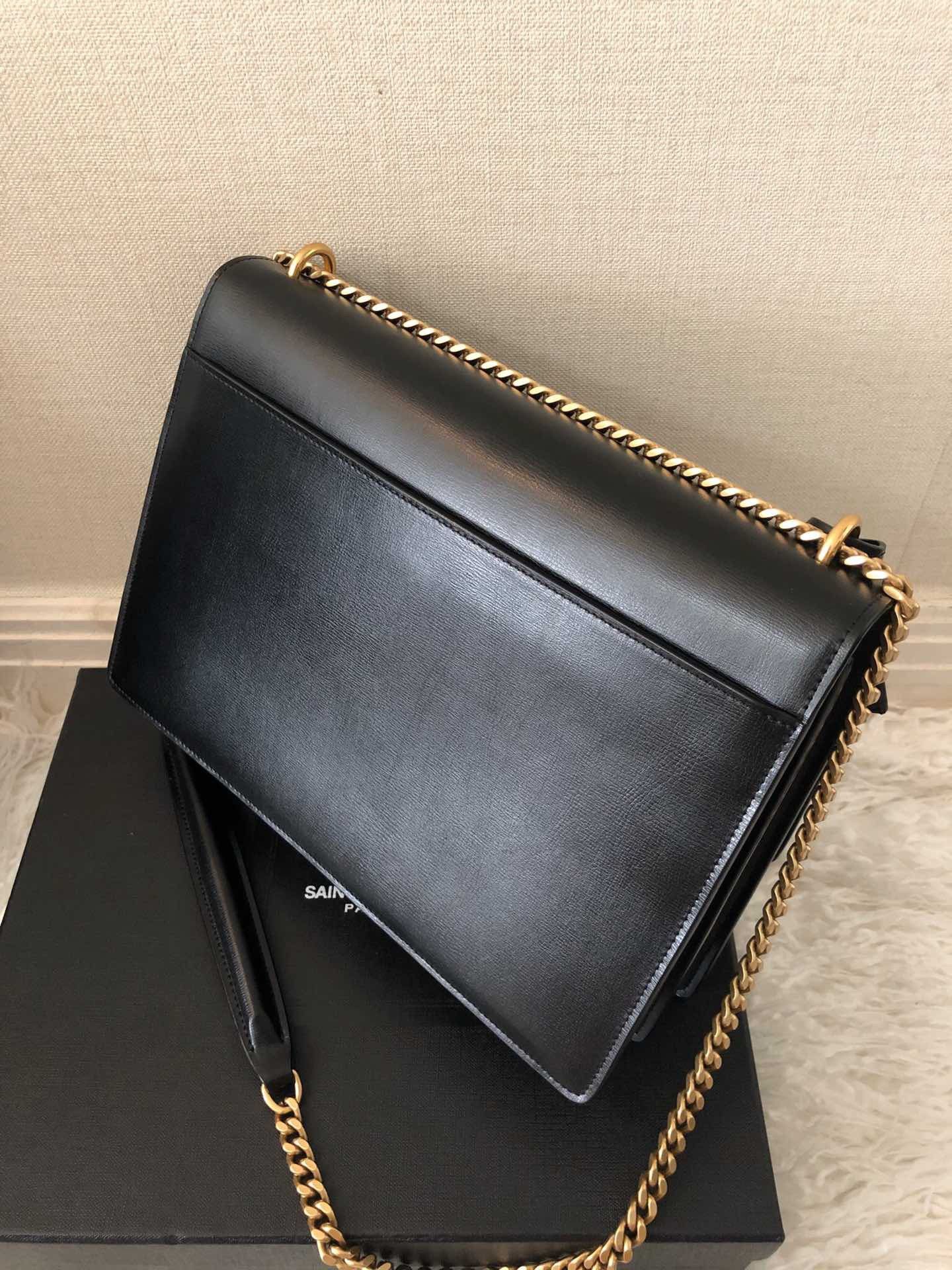 Saint Laurent Sunset Large Chain Bag In Black Calfskin