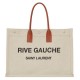 Saint Laurent Rive Gauche Tote Bag in White Linen and Brown Leather