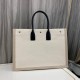 Saint Laurent Rive Gauche Tote Bag in White Linen and Black Leather