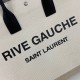 Saint Laurent Rive Gauche Tote Bag in White Linen and Black Leather